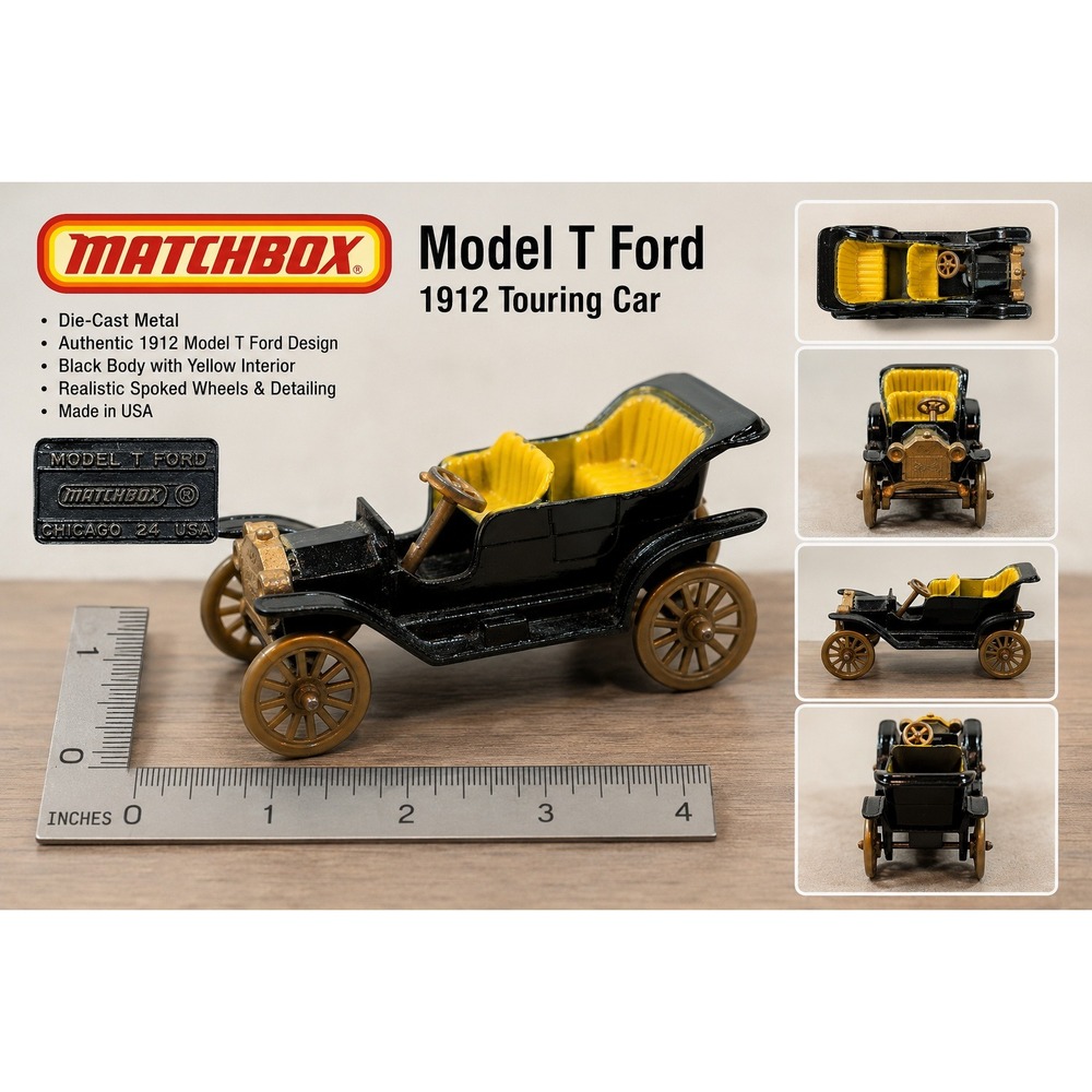 Vintage Tootsietoy Model T Ford Diecast Car Black Yellow Chicago USA 1920s Style